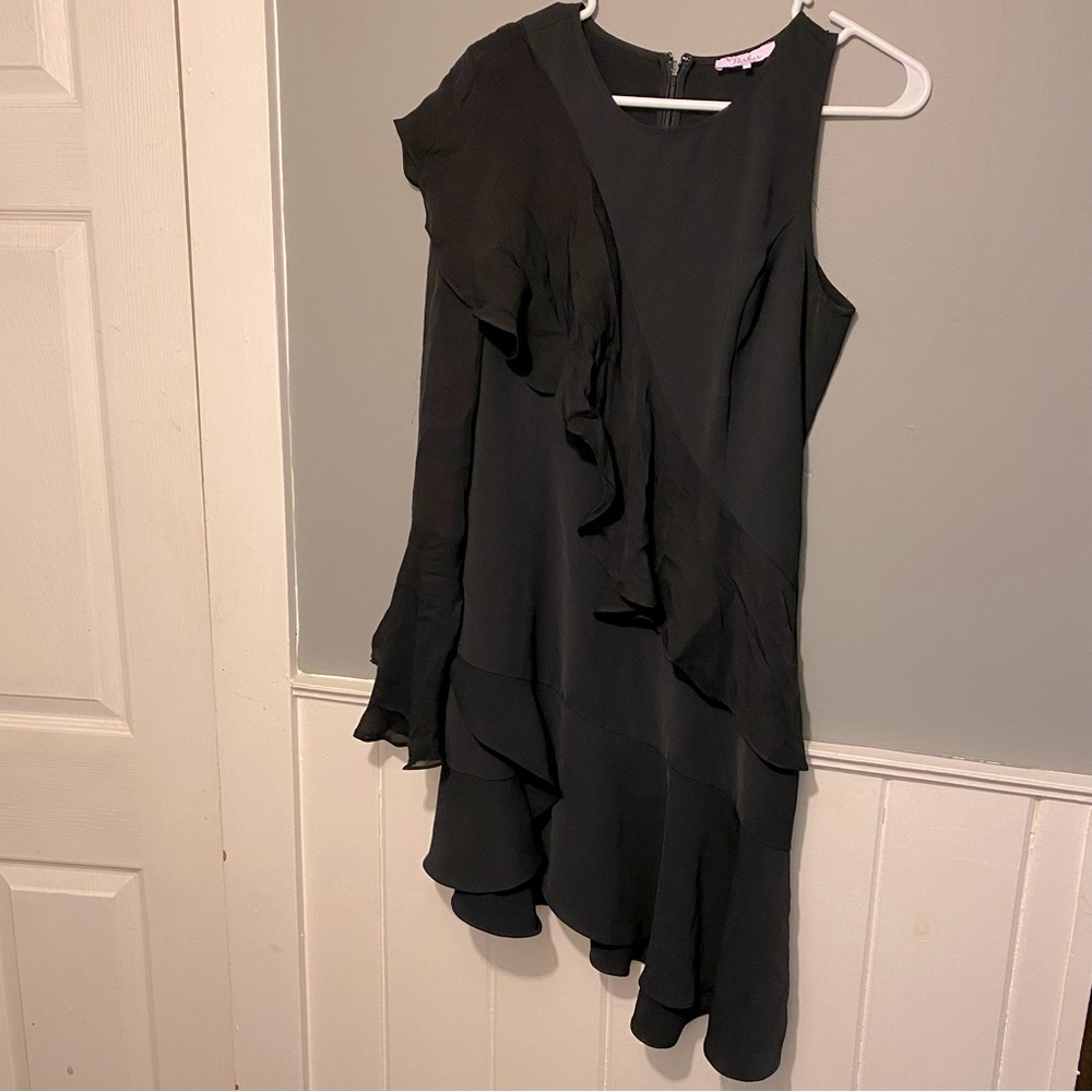 Parker Long Sleeve/ Short Sleeve Black Dress with Ruffle detail. Size 2